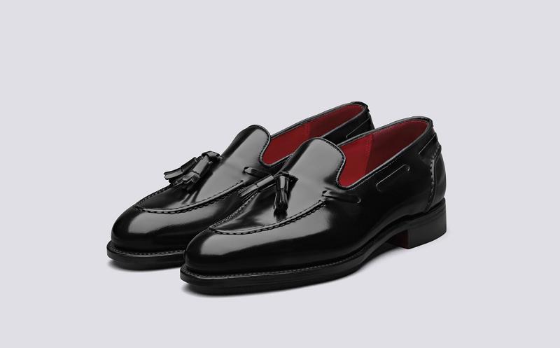 Grenson Leadenhall Mens Loafers - Black Calf with Red Handpainted Leather Sole FE0698